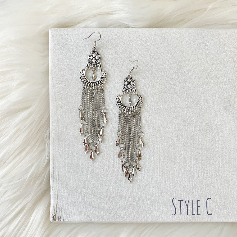 Silver fern earrings/ Boho earrings / long earrings / antique silver p —  San José Made